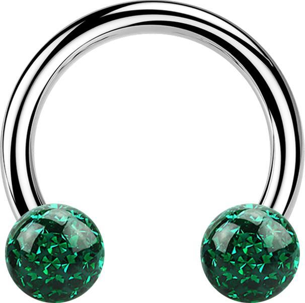 Produktbild Star Piercing Micro Circular Barbell silber mit zwei Kristall Kugeln grün Epoxy Schutzschicht (Chirurgenstahl 316L, ohne Messing)