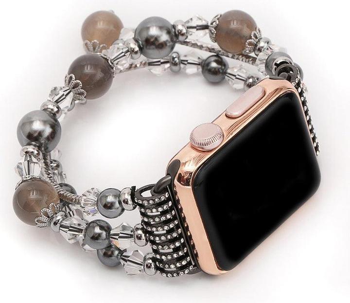 Image du produit Hermex Apple Watch 44mm / 42mm Femme Bracelet de luxe Charm perles ARGENT NOIR