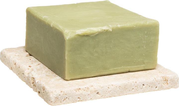 Produktbild Natura Punto Seife mit Oliven- und Lorbeer-Öl, mit Seifenablage aus Travertin (Hartseife)