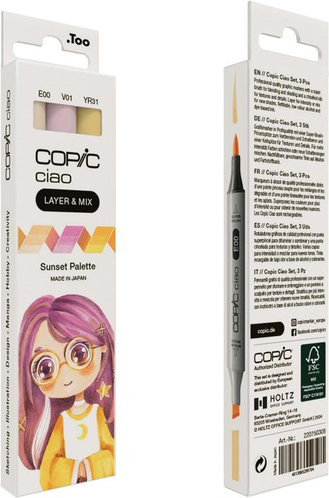 Immagine prodotto Copic CIAO - Marchio (V-01 Brughiera, E-00 Cotone Perlato, YR-31 Giallo chiaro rossastro, 6 mm, 3 x)