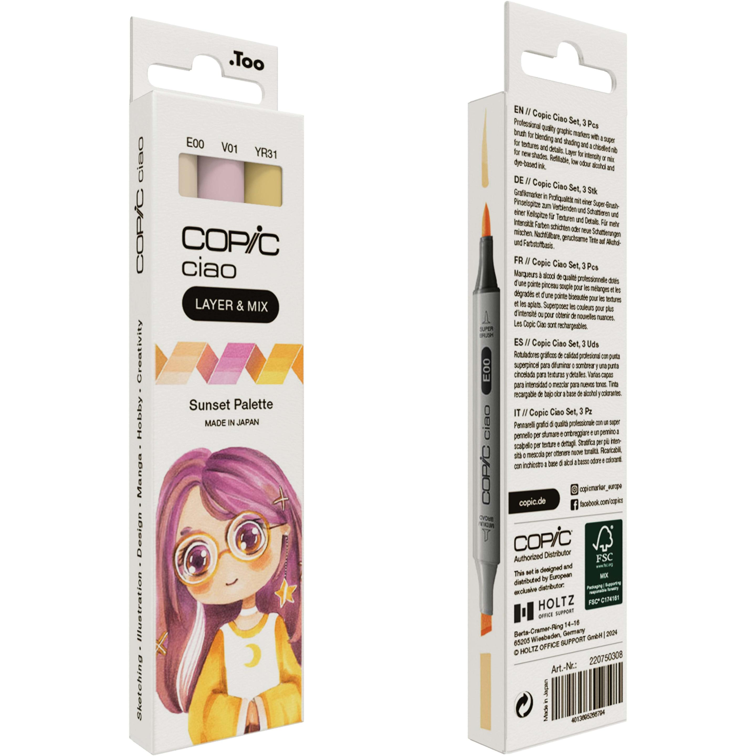 Thumbnail - Copic, Marker, CIAO - Marker (V-01 Heath, E-00 Cotton Pearl, YR-31 Light Reddish Yellow, 6 mm, 3 x)