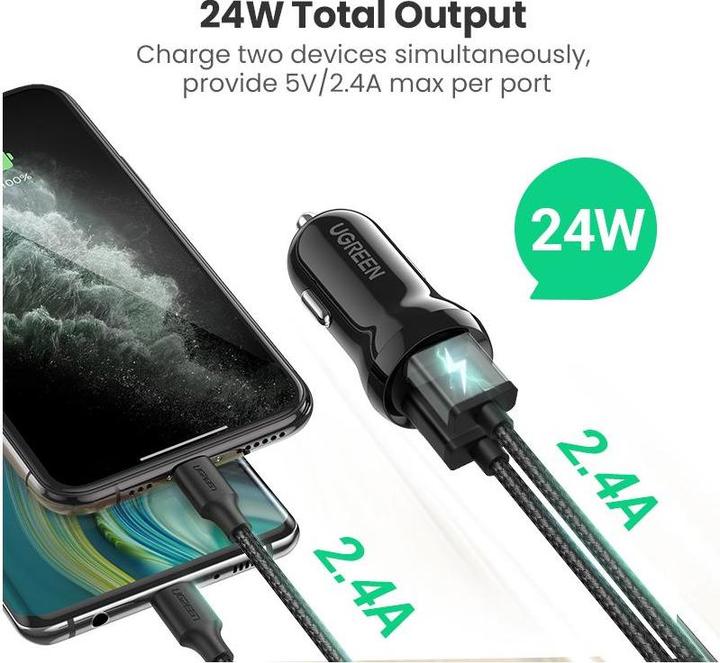 Produktbild Ugreen car charger ED018, 2x USB, 24W (black)