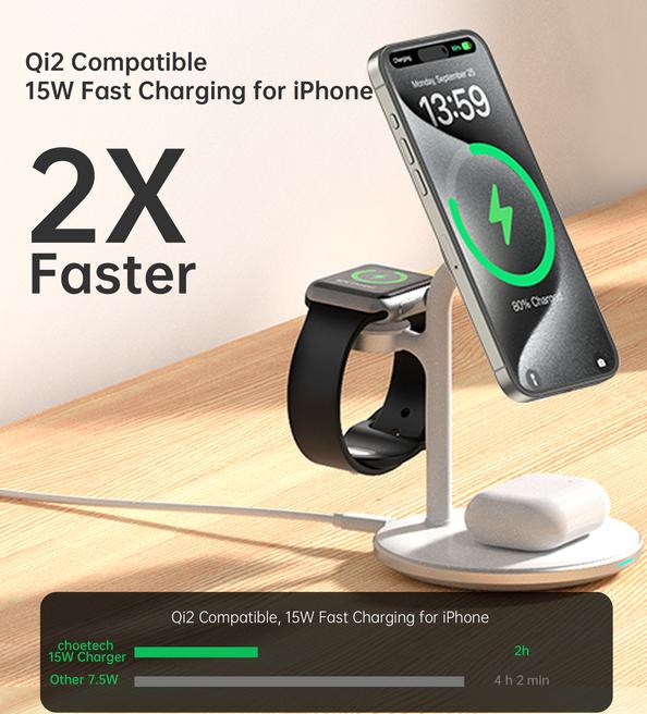 Produktbild Choetech 15W 3 in 1 Drahtloses LadegerÃ¤t T585 F (15 W)
