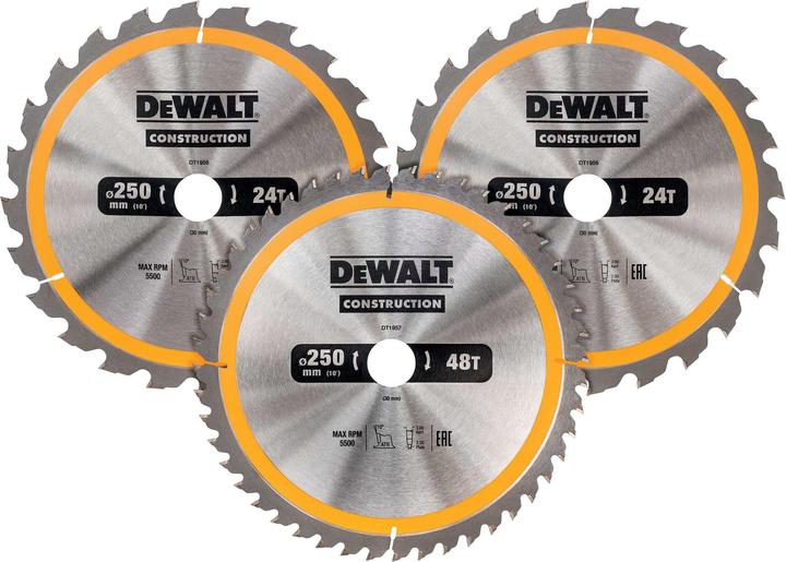 DeWalt Ø 250 Bouwcirkelzaagbladset 3-delig DT1963