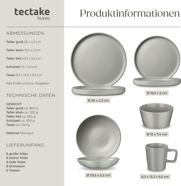 Actual product image tectake Kitchen starter set for 6 people with crockery, pots etc. (46 pcs.)
