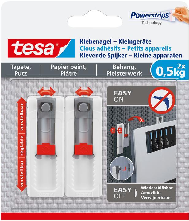 Produktbild tesa Klebenagel für Tapete & Putz, ideal für WLAN Router, höhen- und seitenverstellbar