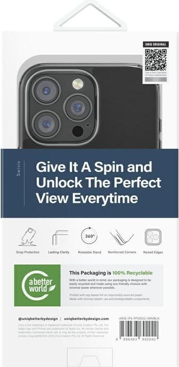 Immagine prodotto Uniq Swivix 360 Rotating Kickstand Case for iPhone 16 Pro Max - Black (Apple iPhone 16 Pro Max)