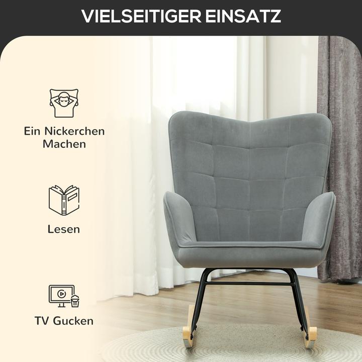 Produktbild Homcom Schaukelstuhl Samt (100% Polyester), Buchenholz Dunkelgrau