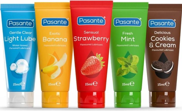 Actual product image Pasante - Packung Sortierte Schmiermittel Mit Geschmack 5 Einheiten X 15 ml (75 ml)