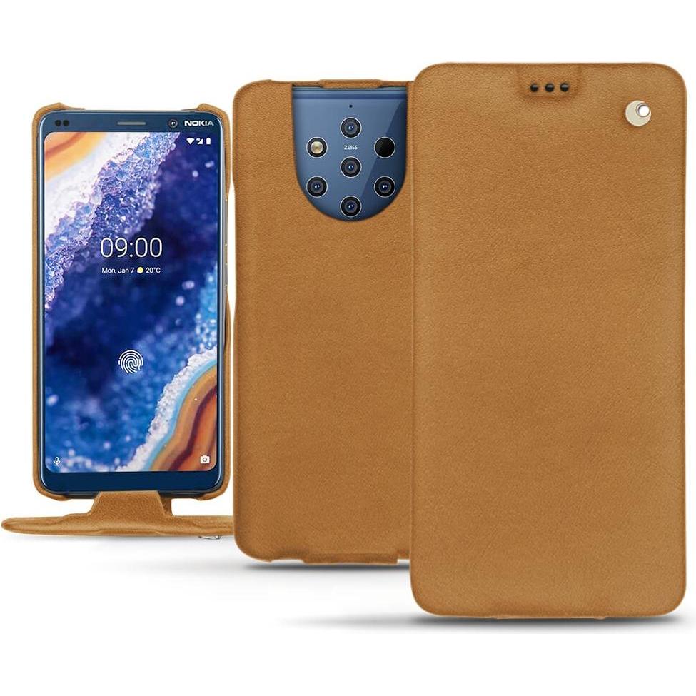 Noreve Lederschutzhülle vertikal (Nokia 9 PureView), Smartphone Hülle, Braun