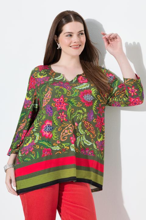 Produktbild Ulla Popken T-Shirt, Landhausdruck, A-Linie, Tunika-Ausschnitt, 3/4-Arm (50, 52)