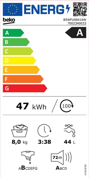 Energie-Label Beko B5WFU58416W (8 kg, Links)
