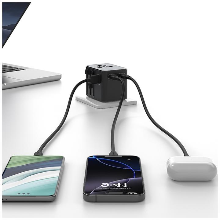 Actual product image Usams Travel Charger Adapter CC308 2xUSB-C 17W 4in1 US/AU/EU/UK black (17 W, 3 ports)