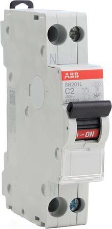 Produktbild ABB SN201 MCB Leitungsschutzschalter Typ C, Pol 1P+N 2A 230V, Abschaltvermögen 4,5 kA DIN-Schienen-M