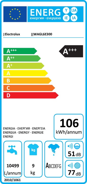 Energie-Label Electrolux Wagl6e300 (9 kg, Links)