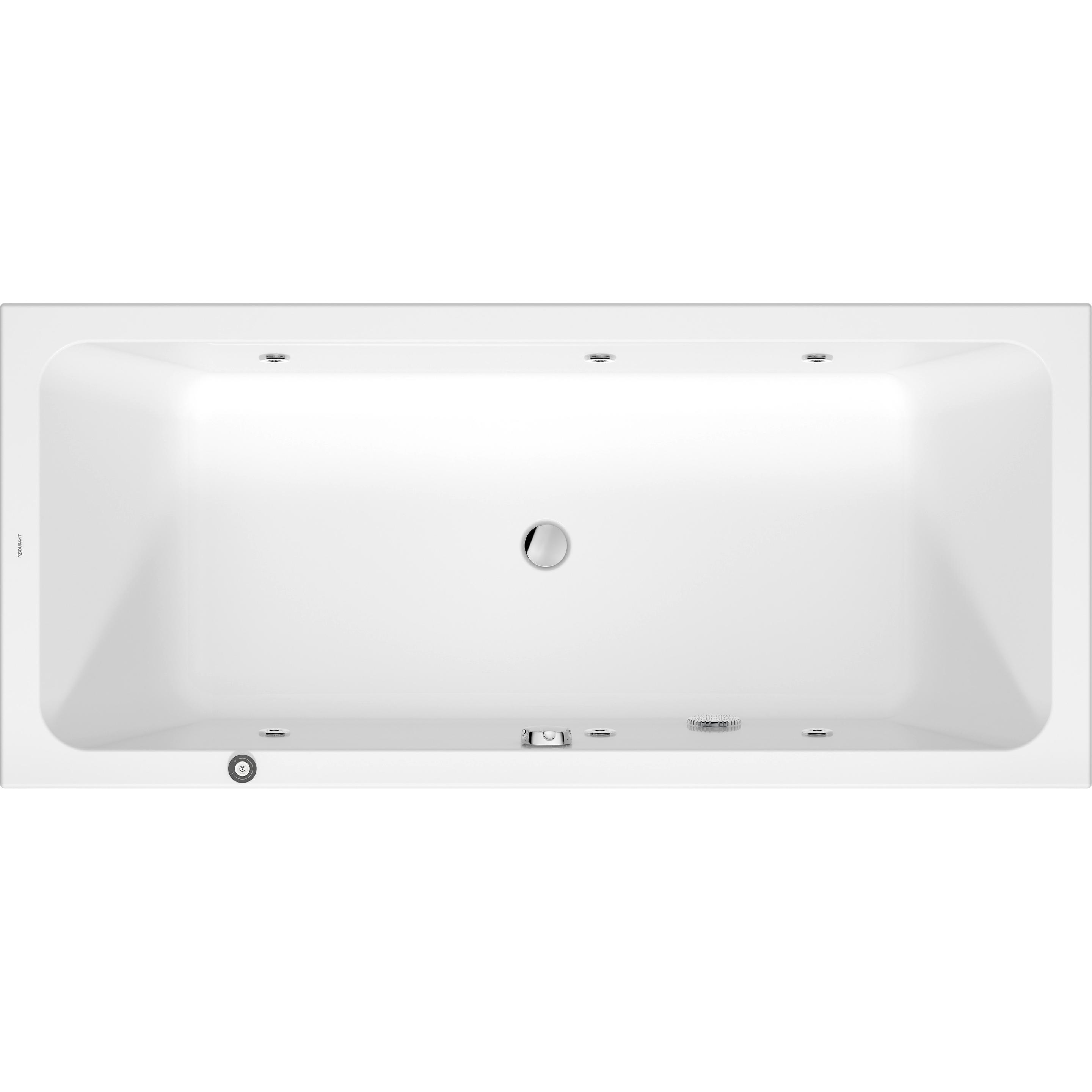 Duravit, Badewanne, D-Code Whirlwanne, 1800x800mm, 2 Rückenschrägen, Jet Project, Rechteckig, Ablauf Fussende (285 l, 80...