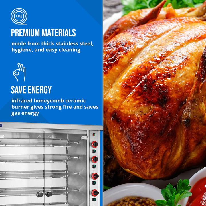 Produktbild Royal Catering Gas-Hähnchengrill 8 Spiesse mit Beleuchtung und Rädern 8 x 5 kW Edelstahl