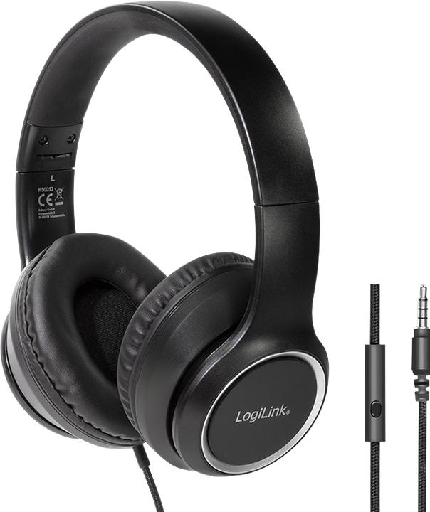 Actual product image LogiLink Stereo headset high quality, with microphone, black Connection: 3.5 mm jack plug, integrated Bed (Cable)