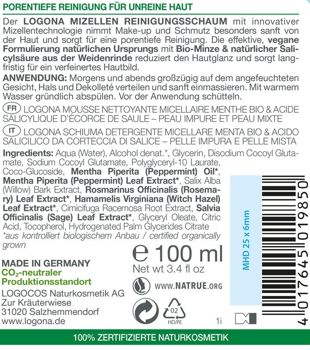 Image du produit Logona Mousse nettoyante micelles 100 ml (Mousse nettoyante, 100 ml)