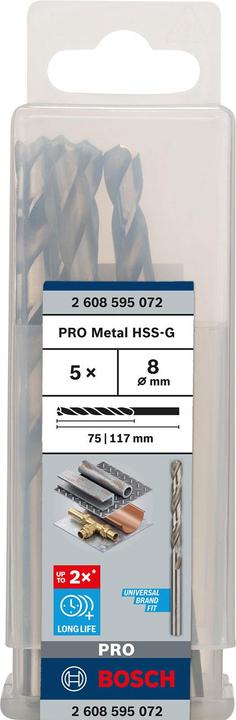 Image du produit Bosch Professional Zubehör Foret hélicoïdal PRO Metal HSS-G, 8 x 75 x 117 mm (8 mm)