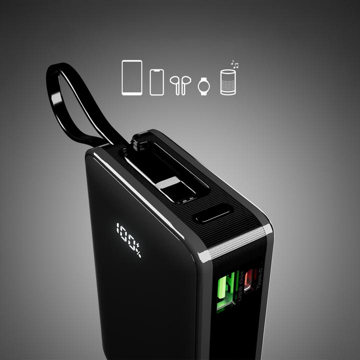 Productafbeelding SBS Powerbank 20.000mAh 20W PD LCD USB-C kabel zwart (20000 mAh, 20 W)