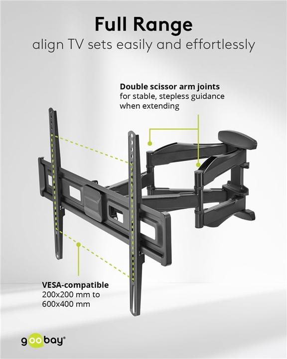 Produktbild Goobay TV-Wandhalterung Basic FULLMOTION L, schwarz (Wand, 45 kg, 37" - 80")
