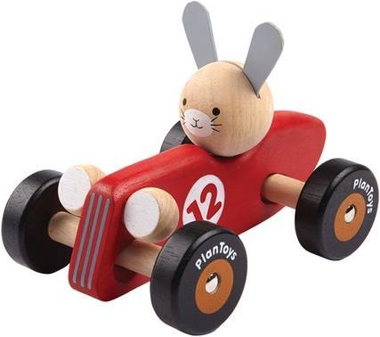 Actual product image Plantoys Hare in a race car