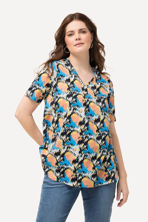 Image du produit Ulla Popken T-shirt à jolis plis creux, ligne A, col V et manches courtes (46, 48)