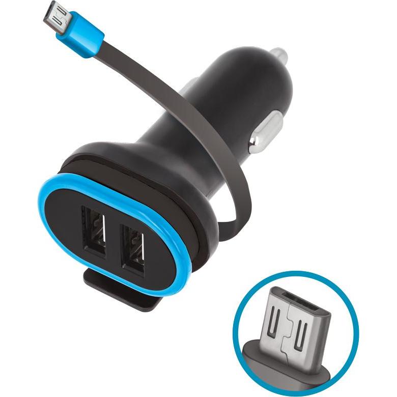 Forever CC-02 Autoladegerät 2x USB 3A schwarz mit microUSB Kabel 0,2 m, Auto Adapter, Schwarz