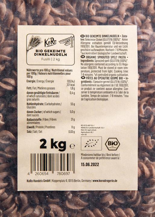 Produktbild KoRo Bio gekeimte Dinkelnudeln (2000 g)