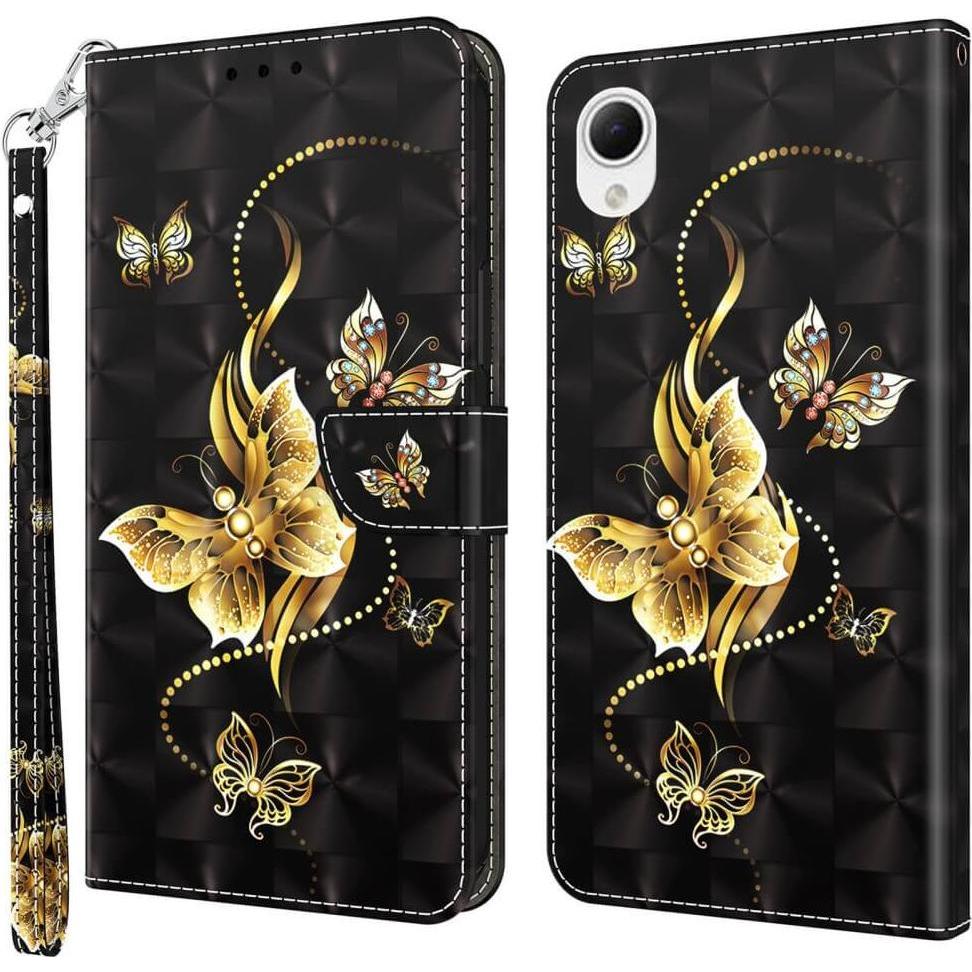 Cover-Discount Galaxy A23e - Etui Glitzer Effekt Schmetterling gold (Samsung Galaxy A23e), Smartphone Hülle, Gold