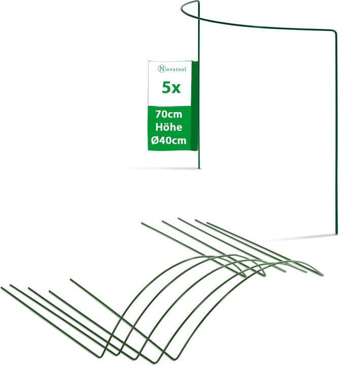 Actual product image Novatool 5 shrub supports semicircular green 70x40x15 cm 5,5mm Ø shrub holders flower holders tendril plants (70 cm, 5.50 cm)