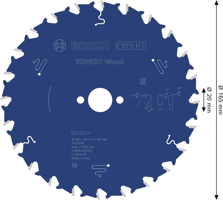 Image du produit Bosch Professional Zubehör Lame de scie circulaire Expert for Wood, 165 x 20 x 2,6 mm, 24