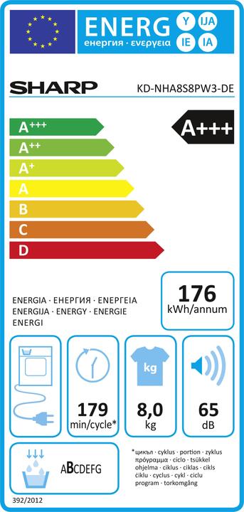 Energie-Label Sharp KD-NHA8S8PW3-DE (8 kg, Rechts)