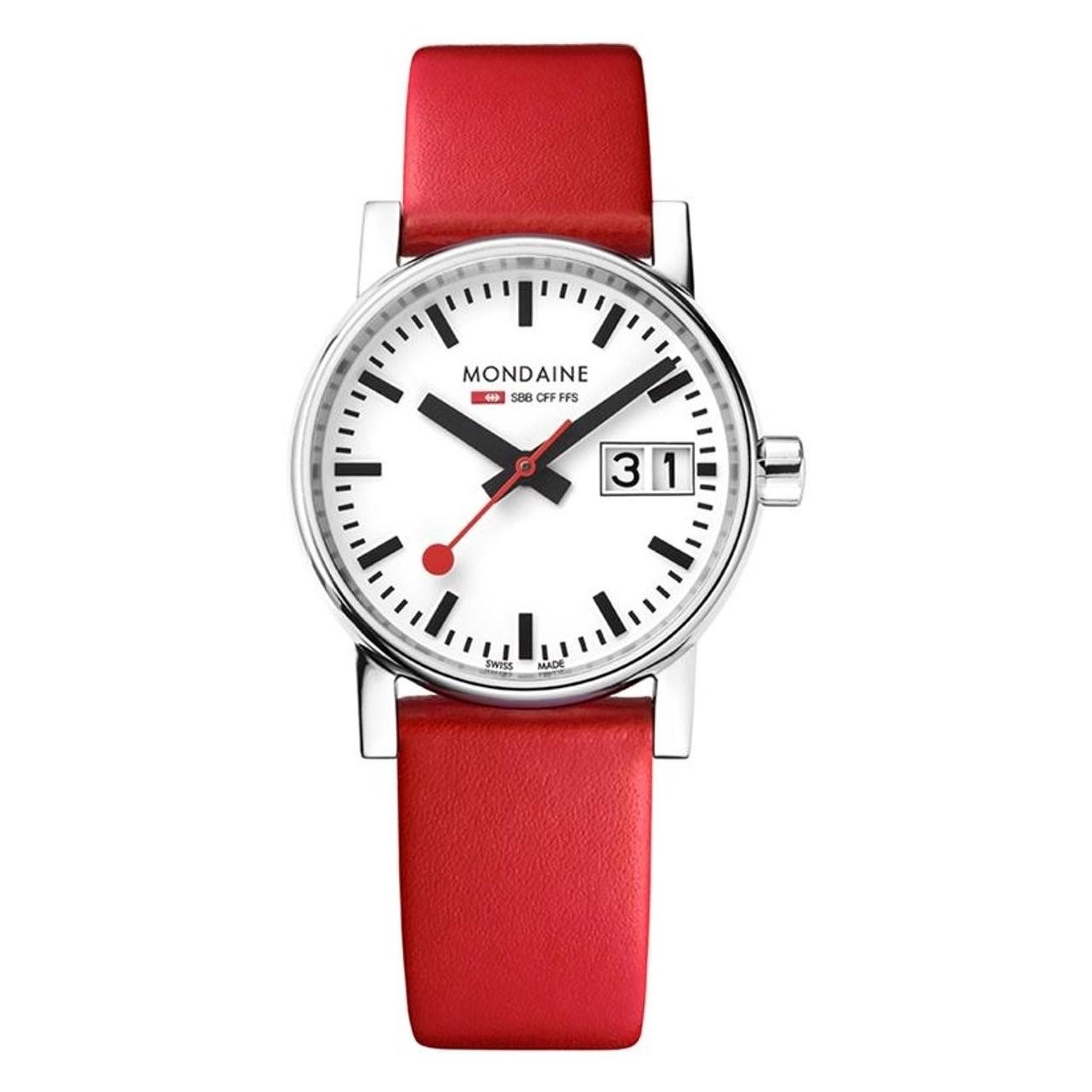 Mondaine, Horloge, Evo2, Rood, Zilver, Wit, (Analoog Horloge, Zwitserse Makelij, 30 mm)