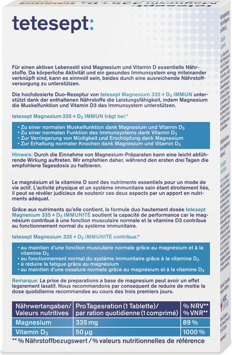 Image du produit Tetesept Magnésium 335 + Vitamine D3 Immunité (32 pièce(s), Cachets, 56 g)