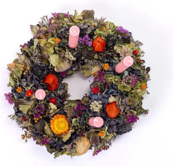 Actual product image VEG and the City Advent wreath dried flowers colourful - candles pale pink (35 cm)