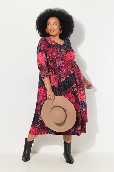 Produktbild Ulla Popken Jerseykleid, Paisley, V-Ausschnitt, Langarm, Taschen (54)