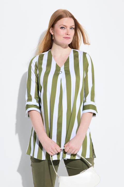 Produktbild Ulla Popken Bluse, Längsstreifen, A-Linie, V-Ausschnitt, 3/4-Arm (42, 44)