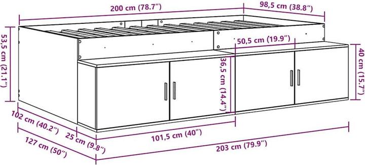 Produktbild vidaXL Stauraum-Bettgestell Sonoma Eiche 100x200 cm (100 x 200 cm)