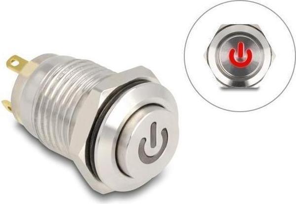 Actual product image Delock Pushbutton for installation 12 mm 4 x solder connection LED red