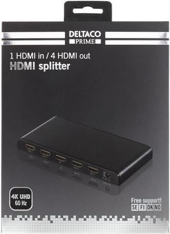 Actual product image Deltaco prime hdmi splitter 1 to 4 splitter 4k hdcp 3d black