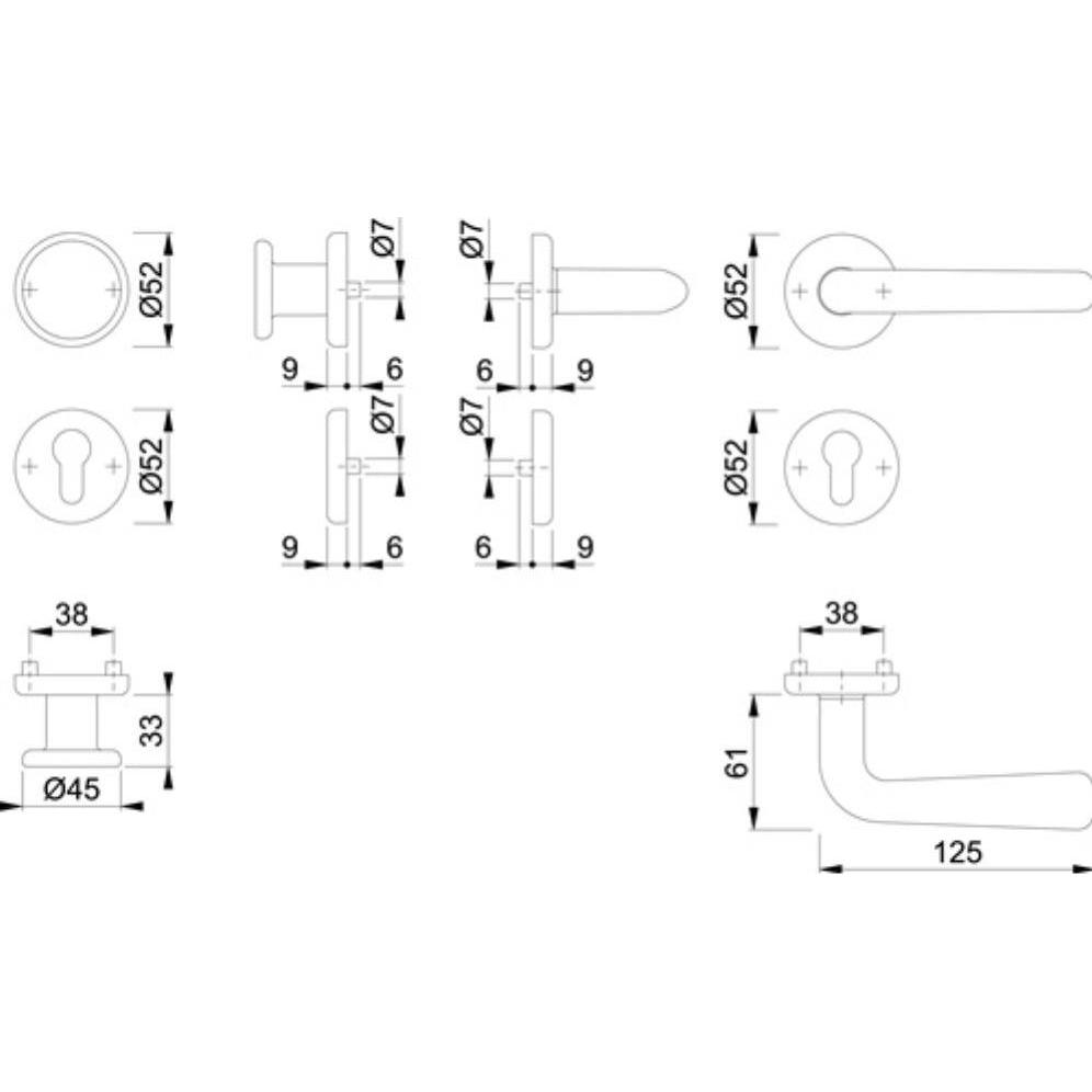 Thumbnail - Hoppe, Türgriff + Fenstergriff, Rosettengarnitur Helsingborg E48/17KV/17KVS/1730Z Edelstahl F69 rund PZ DIN links / rech...