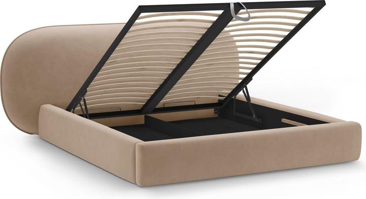 Actual product image Micadoni Velvet Storage Bed With Headboard, "Ovalo", Almond Beige, 234x290x96 Made in Europe (200 x 200 cm)