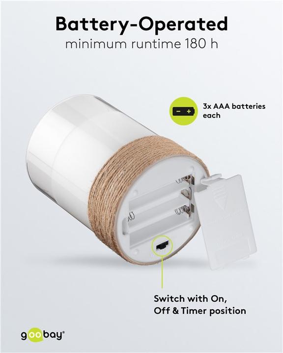 Actual product image Goobay 3er-Set LED-Echtwachs-Kerzen im Glas, weiss, mit Hanf umwickelt (3 x)