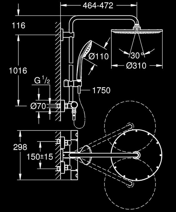 Image du produit Grohe Système de douche EUPHORIA SYSTEM 310 m Thermostat Hard Graphite brossé