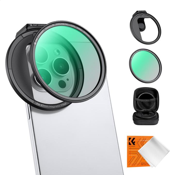 K&F Concept 52mm Magnetic Phone Clip + 67mm Magnetic CPL Filter, HD, Coated, Waterproof, Scratch-resistant, Clea