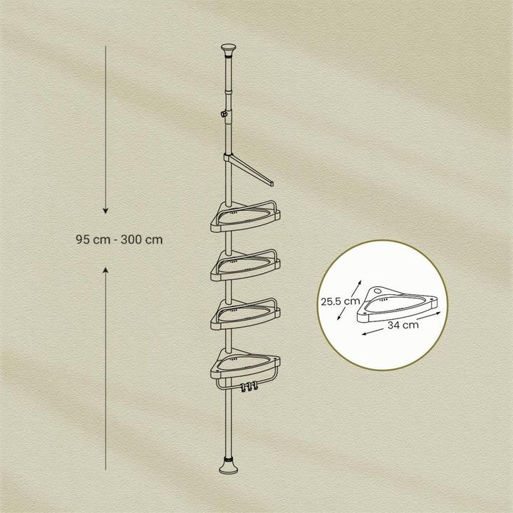 Actual product image Songmics Telescopic shower shelf BCB02SW white 25.0 x 35.0 x 85.0 - 300.5 cm