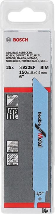 Produktbild Bosch Professional Zubehör Säbelsägeblatt S 922 EF, Flexible for Metal, 25er-Pack