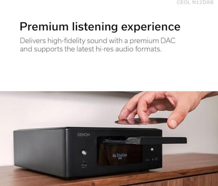 Actual product image Denon CEOL N12DAB AllinOne System with CD Player DABFM Radio HDMI ARC and HEOS Builtin Black (Multiroom, Airplay, Bluetooth, Wi-Fi, CD player, 2x 65 W)